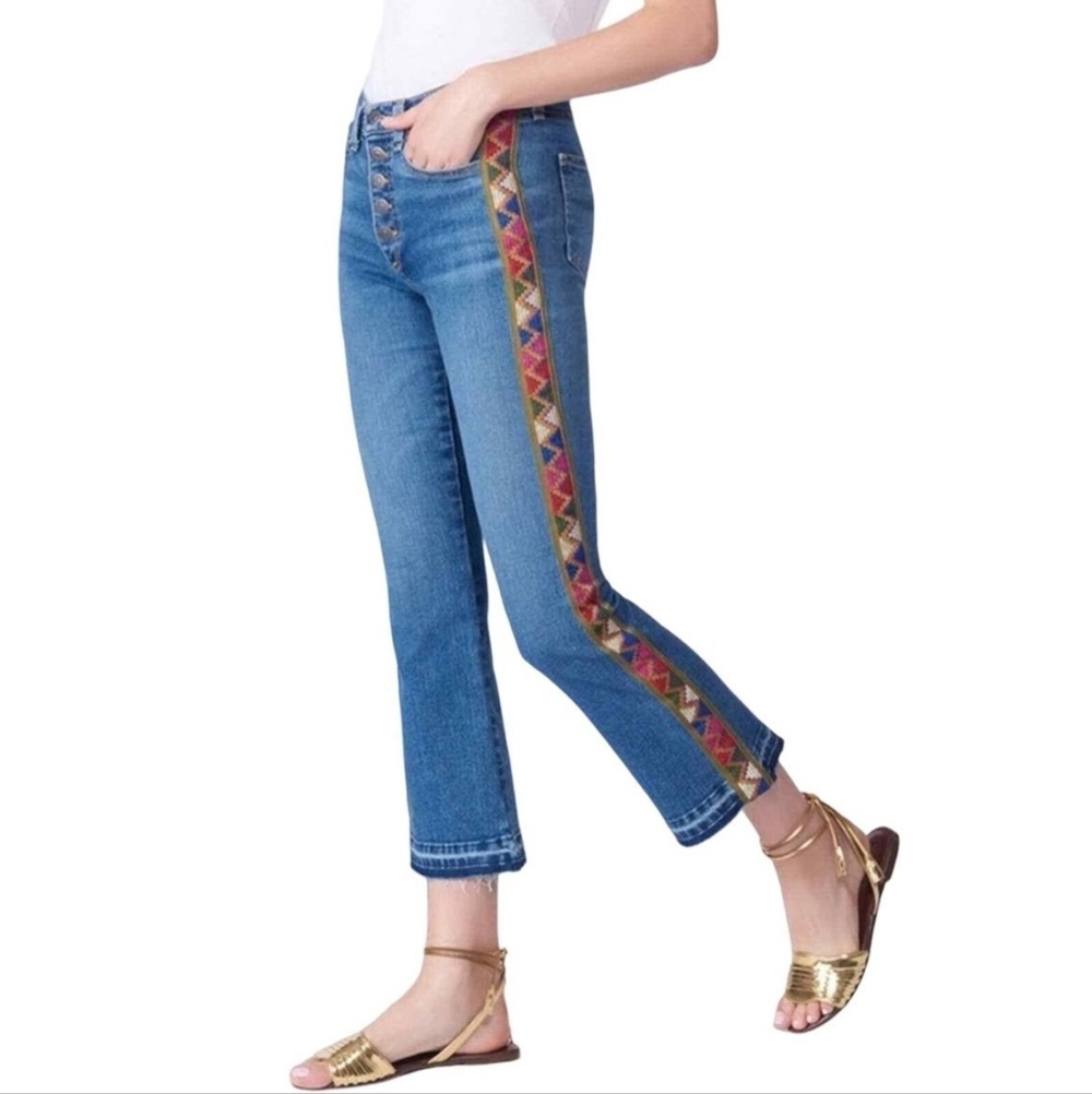 Veronica Beard Carolyn 10” Baby Boot Embroidered Boho Stripe High Rise Jeans